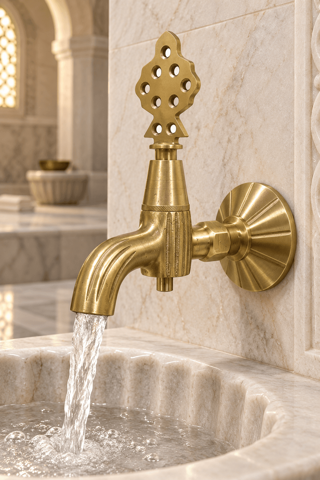 Solid Brass Hammam Tap in Gold | 180° Swivel Ottoman Fountain Faucet