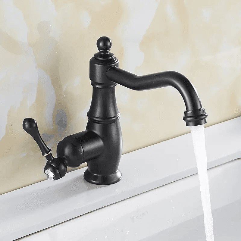 Siyah Antik Taşlı Kollu Tezgah Üstü Lavabo Bataryası