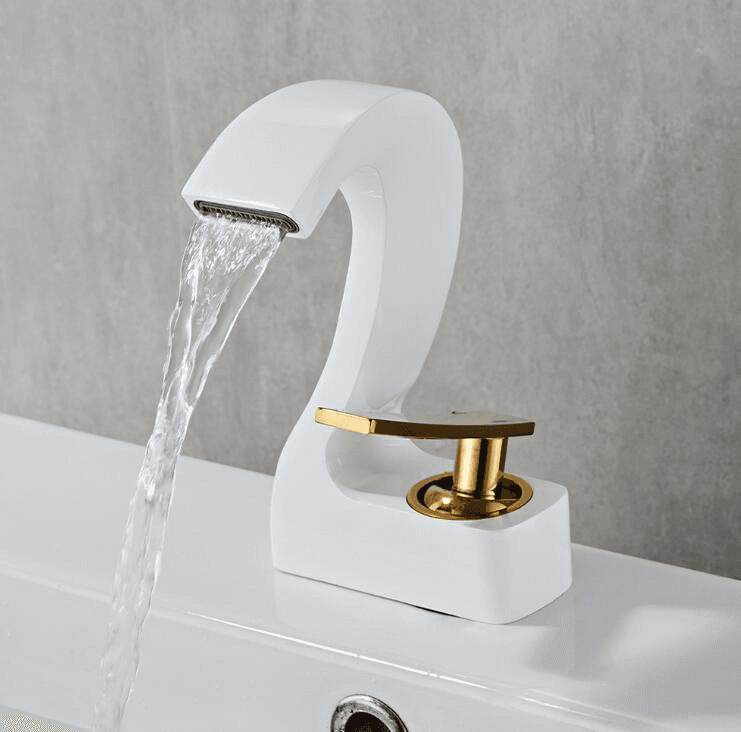 Weiß-Gold Wasserfall-Waschtischarmatur, 1-Loch