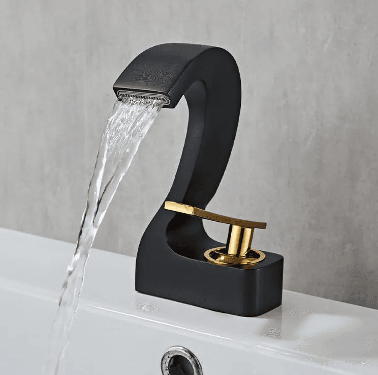 Schwarz-Gold Wasserfall-Waschtischarmatur, 1-Loch