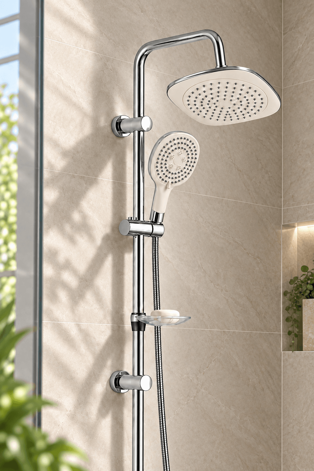 Chrome Shower System, White Head | 3 Functions
