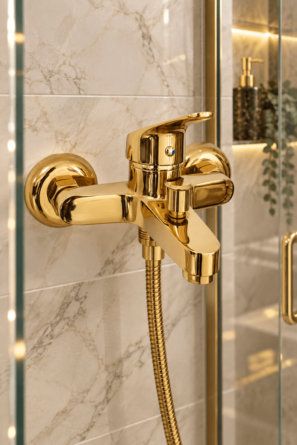Gold Brass Bath & Shower Mixer | Single Lever