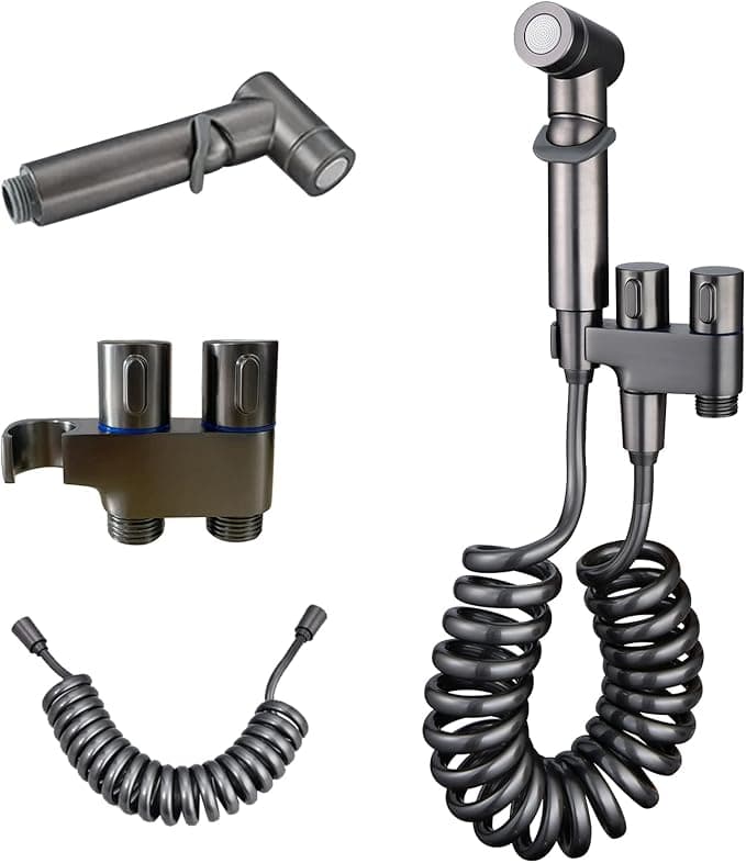 Bidet-Handbrause-Set in Anthrazit | Druckstrahl, Spiralschlauch