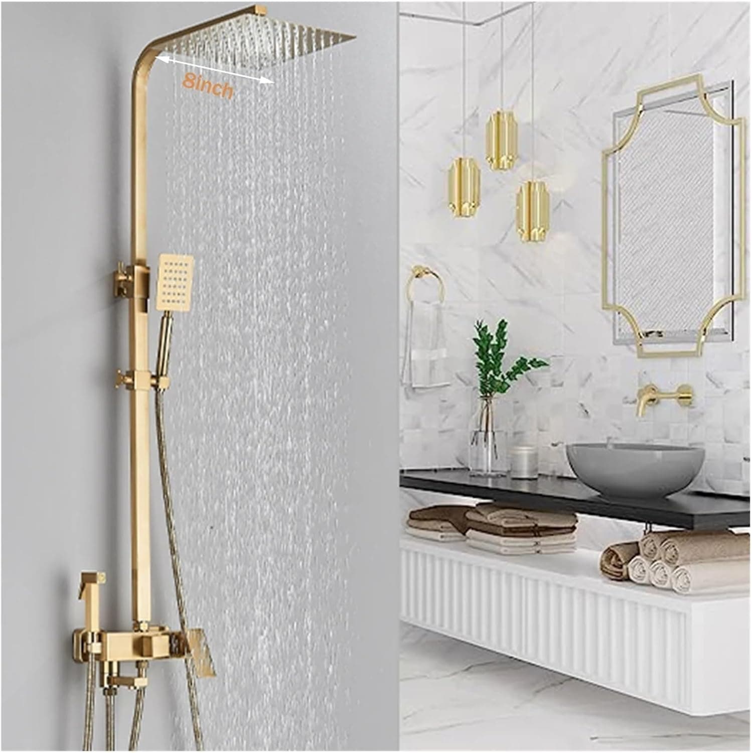 Gold Duş Seti Robot Yağmurlama Tepe Duş Seti 30x30cm Büyük Tepe Duş Başlığı 4'lü Banyo Seti