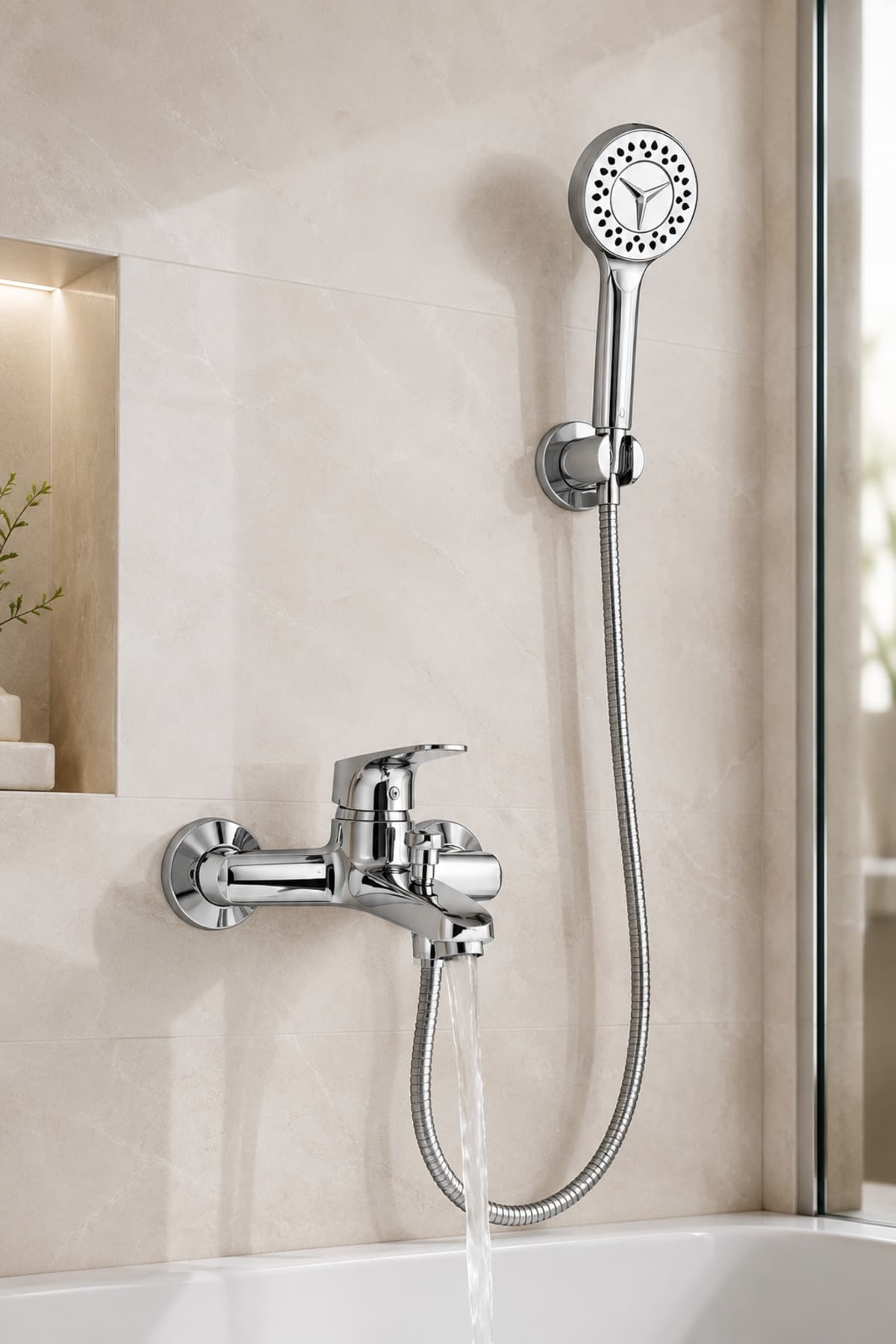 Krom Banyo Bataryası Duş Seti, El Duşu ve Hortum Dahil