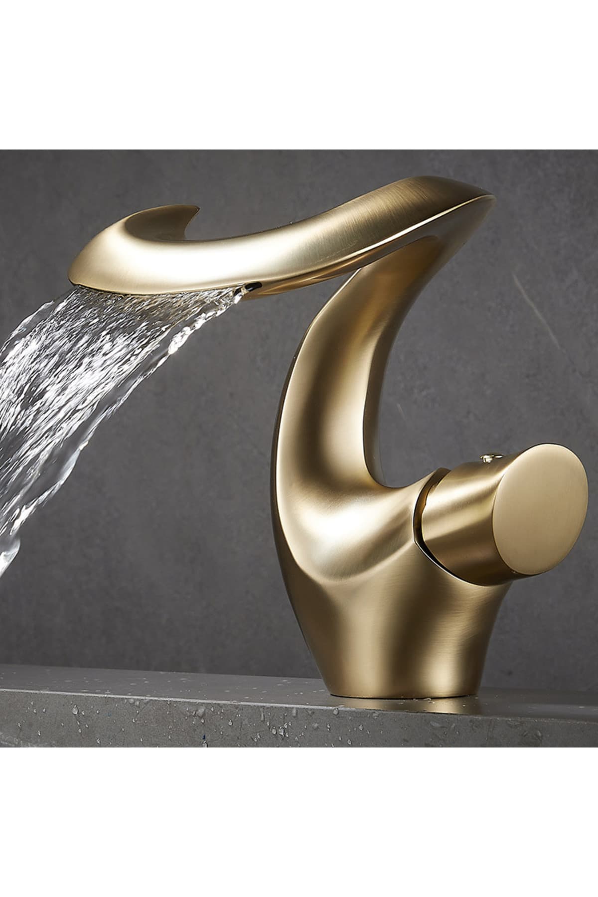 Waschtischarmatur Gold matt, Wasserfall, Aufsatz