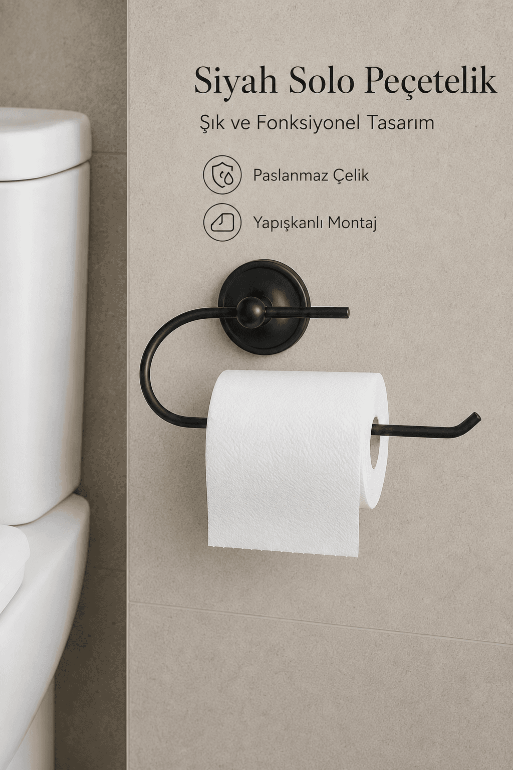 Toilettenpapierhalter Mattschwarz 26 cm, ohne Bohren