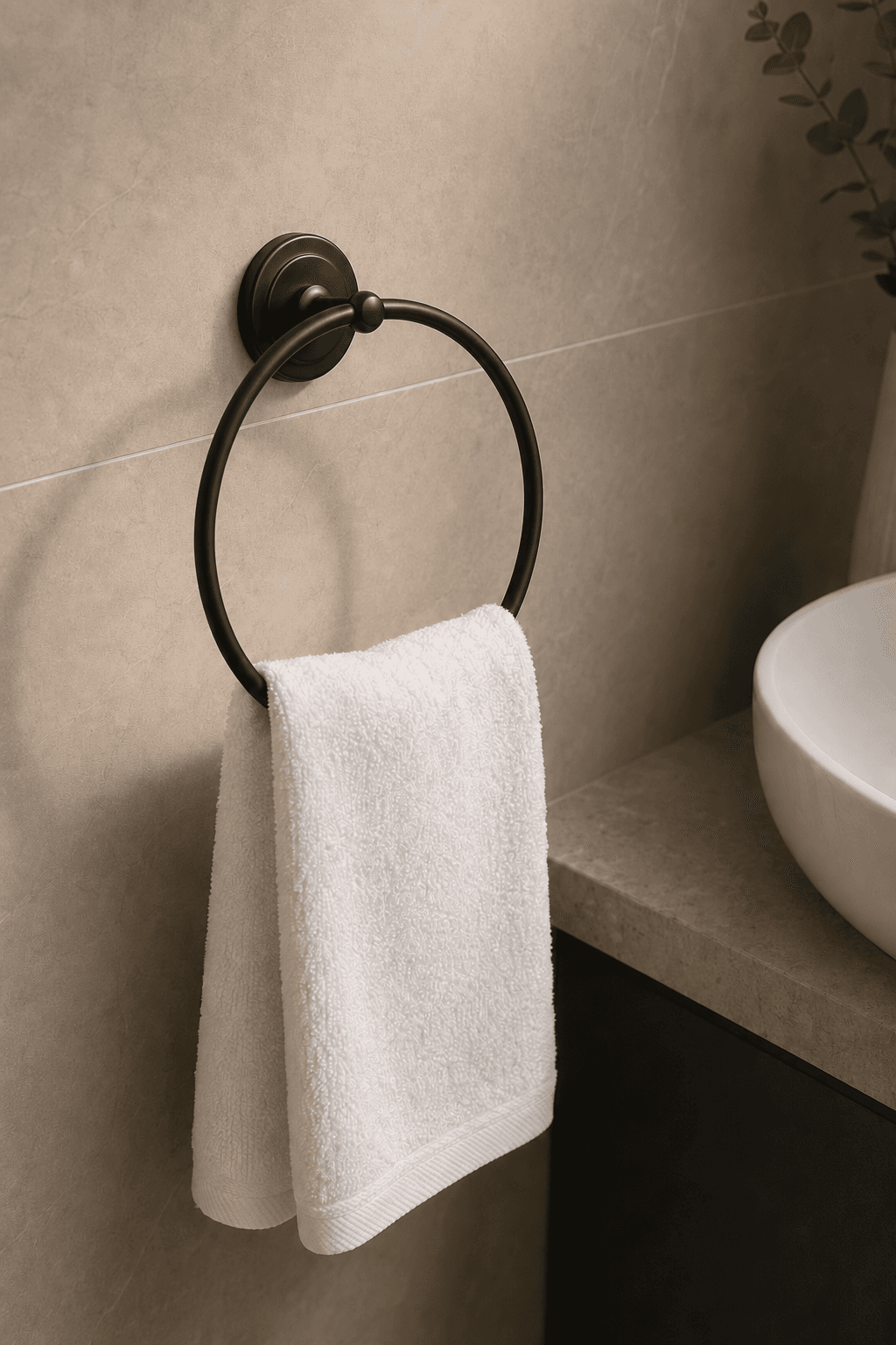 Handtuchring in Mattschwarz, Montage ohne Bohren