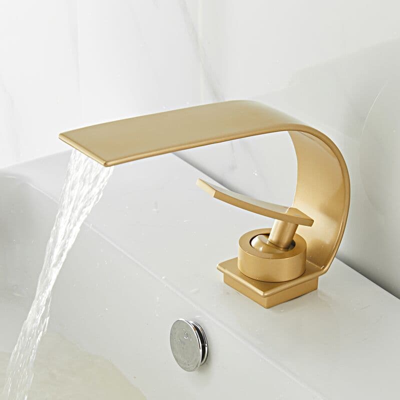 Gold Wasserfall-Waschtischarmatur Messing Aufsatz
